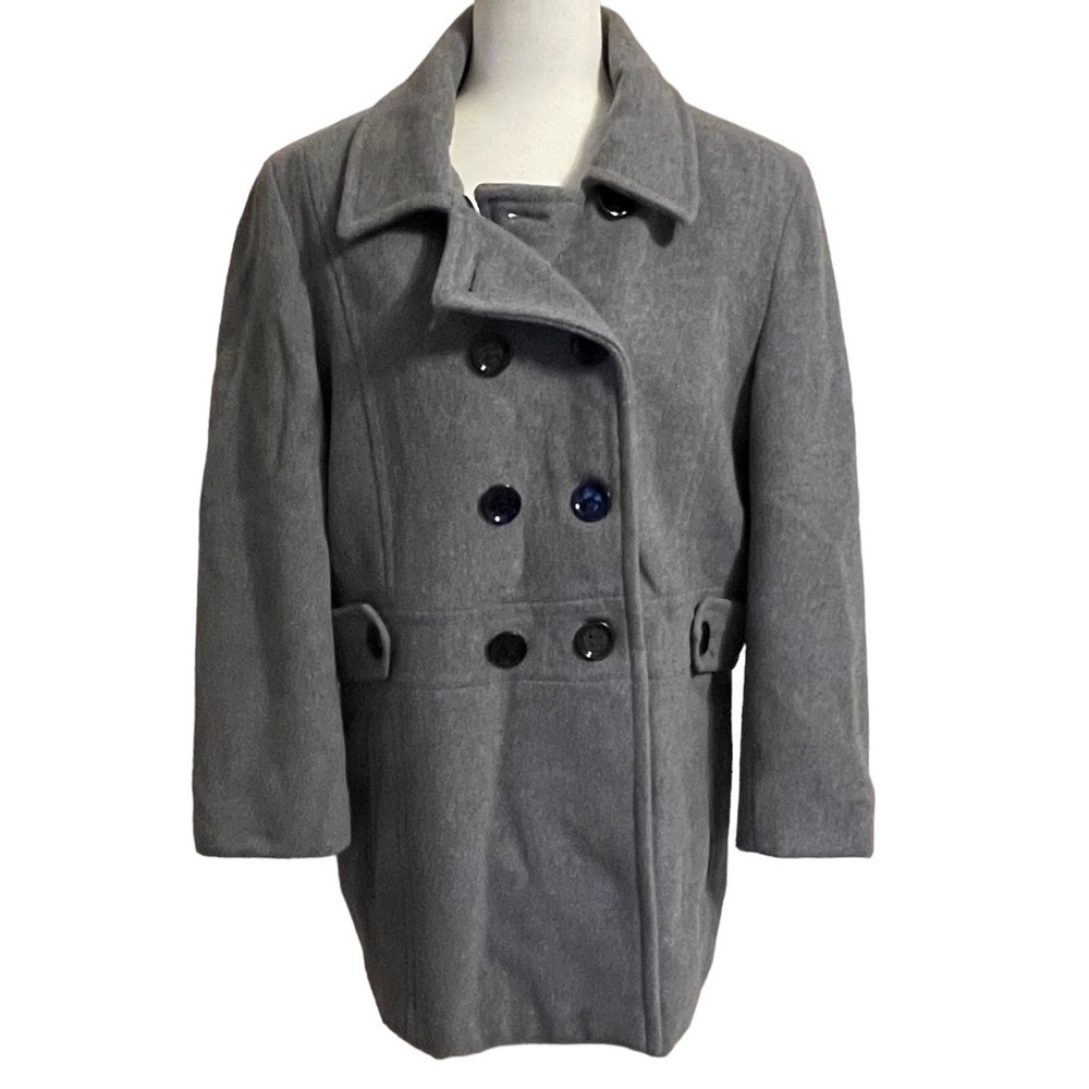 Gray Double-Breasted Pea Coat - Women's Classic Wool Blend Jacket